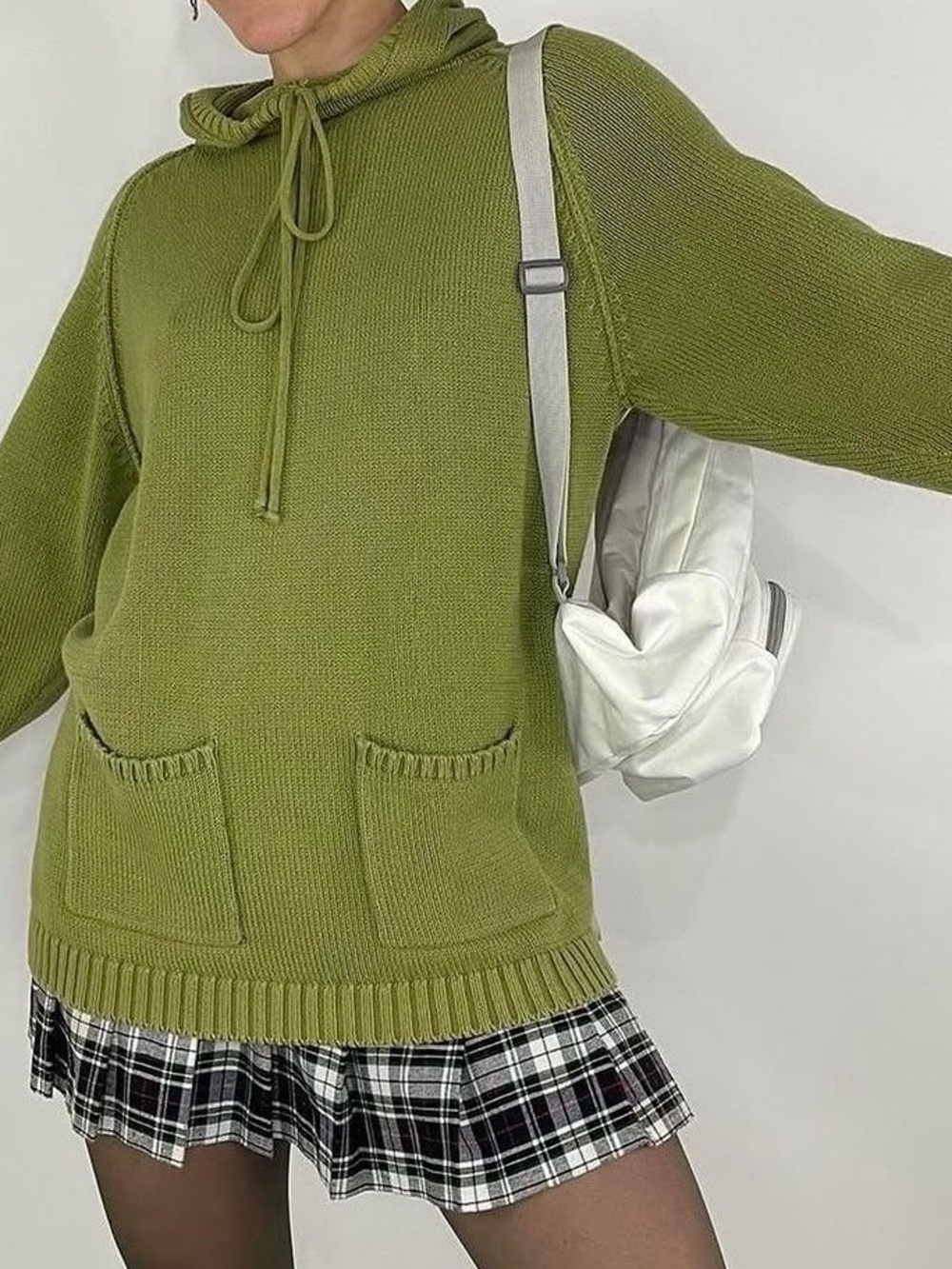 Vintage 90s Y2K GAP Olive Green Hooded Knit Sweater with Front  Patch Pockets